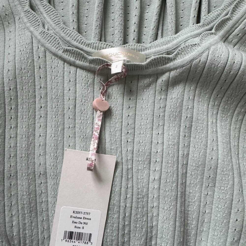 NWT LoveShackFancy Evaluna Stretch Pointelle Mini Dress size S in Eau De Nil - Picture 6 of 8